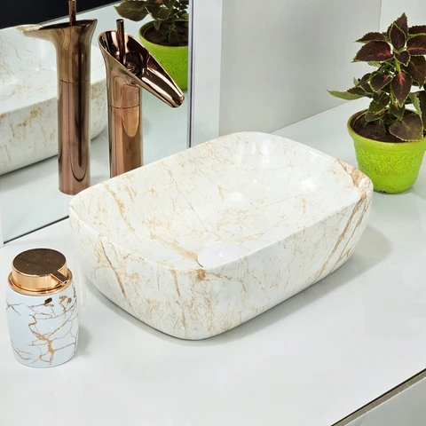 B Backline Ceramic Table Top, Counter Top Wash Basin Gold 60 x 40 CM